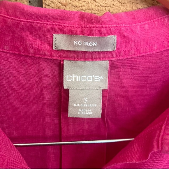 Chicos 100% Linen Button Up Shirt Pink 3/4 Sleeve Collar Size 3 (16-18) - Picture 2 of 6